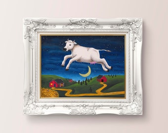 Goodnight Moon set of art prints, Cow jumping over the moon, three little bears sitting in chairs, runaway bunny book themed nursery art