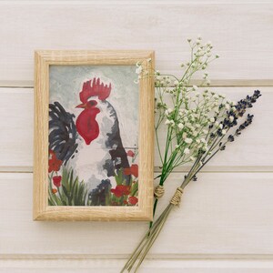 Blue grey rooster art print Fun abstract watercolor rooster painting European farmhouse decor image 6
