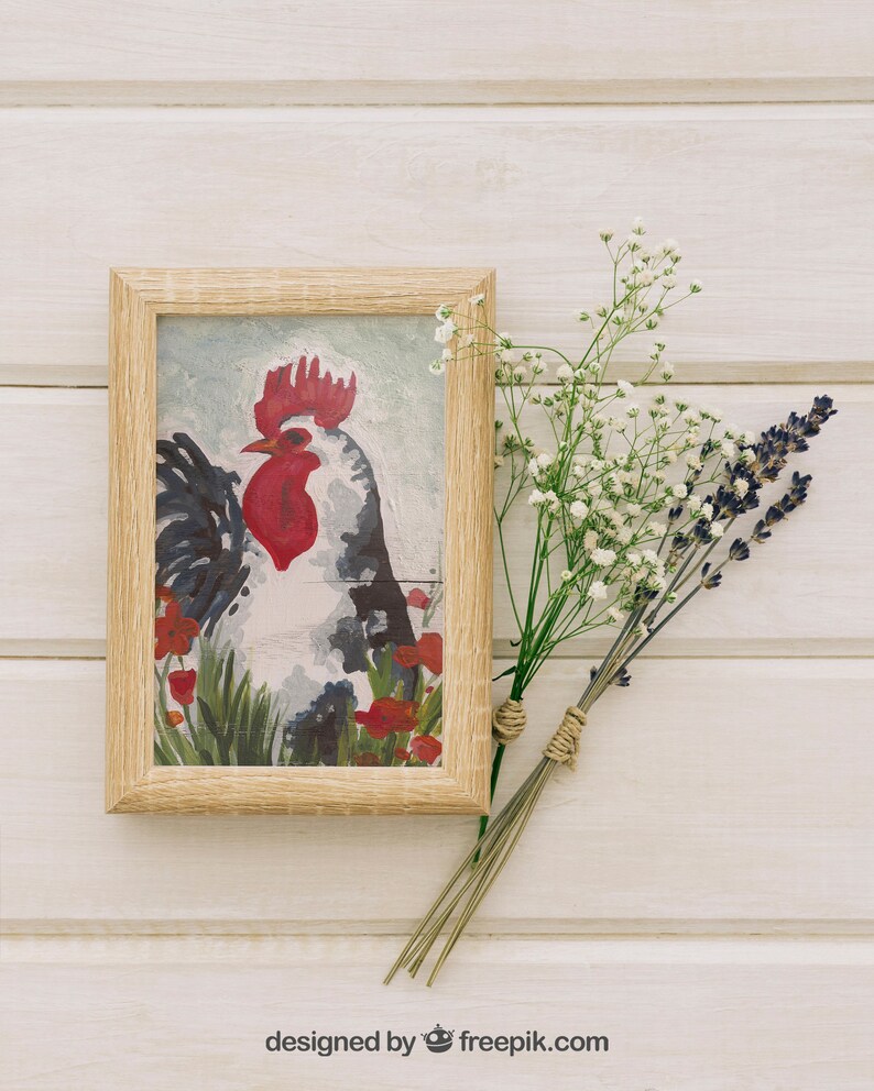 Blue grey rooster art print Fun abstract watercolor rooster painting European farmhouse decor image 6
