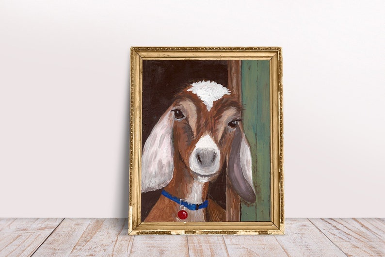 Goat Art Print Original Goat Painting With Green Barn Etsy