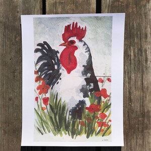 Blue grey rooster art print Fun abstract watercolor rooster painting European farmhouse decor image 8