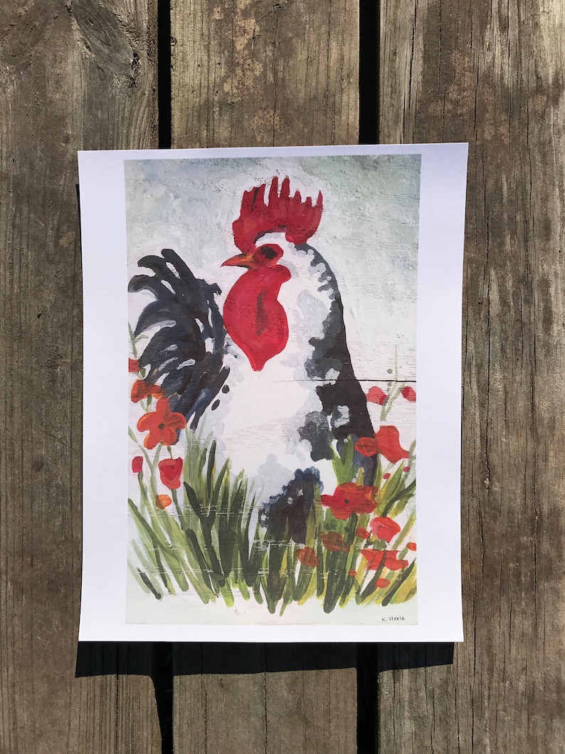 Blue grey rooster art print Fun abstract watercolor rooster painting European farmhouse decor image 8