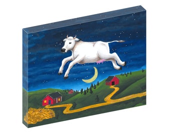 Goodnight Moon canvas print cow jumping over the moon book themed nursery art