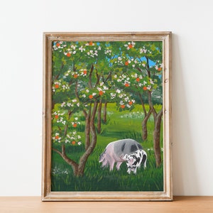 Pig and Piglet Art Print: Old Florida Orange Orchard Nursery Decor