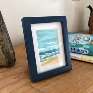 Beach watercolor scene, tiny landscape art, small watercolor painting image 4