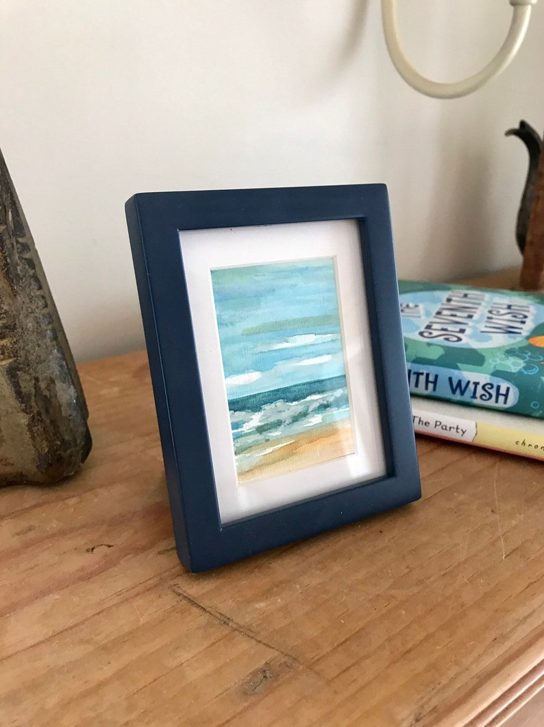 Beach watercolor scene, tiny landscape art, small watercolor painting image 4