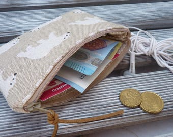 Zippered Pouch Linen pouch Polar Bears Womans Wallet Headphone holder Cash Holder Card Holder Bear Zipper Wallet Coin Purse
