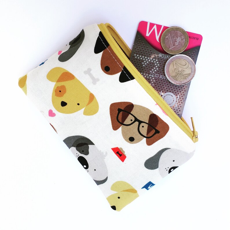 Dog Zipper Wallet Money Pouch Little Zipper Pouch vegan card wallet Card Holder Headphone holder Dog Coin Purse Womans Wallet dogs