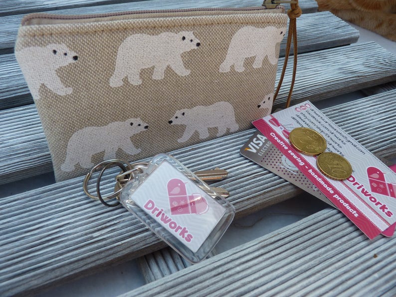 Zippered Pouch Linen pouch Polar Bears Womans Wallet Headphone holder Cash Holder Card Holder Bear Zipper Wallet Coin Purse