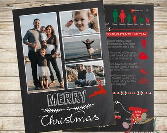 Christmas Year in Review Infographic Card - Chalkboard Background. DIY Printable and Personalized Custom Holiday Card