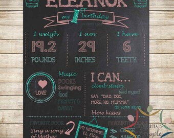Baby's 1e "Year in Review" - Krijtbord of Barnboard Achtergrond &verjaardagsthema. DIY printbaar en gepersonaliseerd