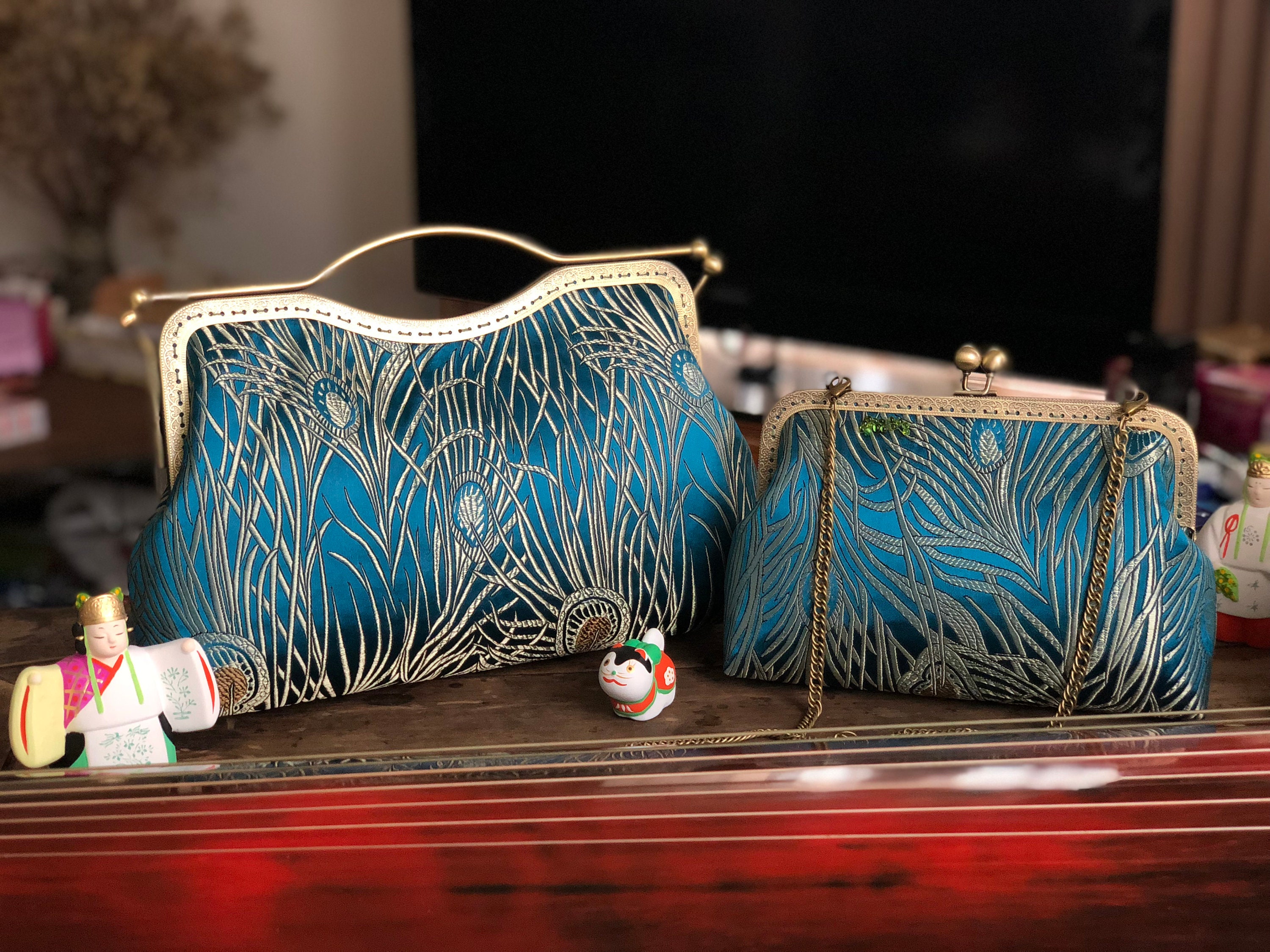 Chinese traditional clutch bag peacock clutch blue clutch Etsy