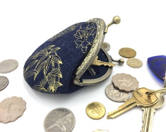 Chinese vintage coin purse, gold flower thread coin purse, indigo coin purse, coin bag, key purse, key bag, handcrafted