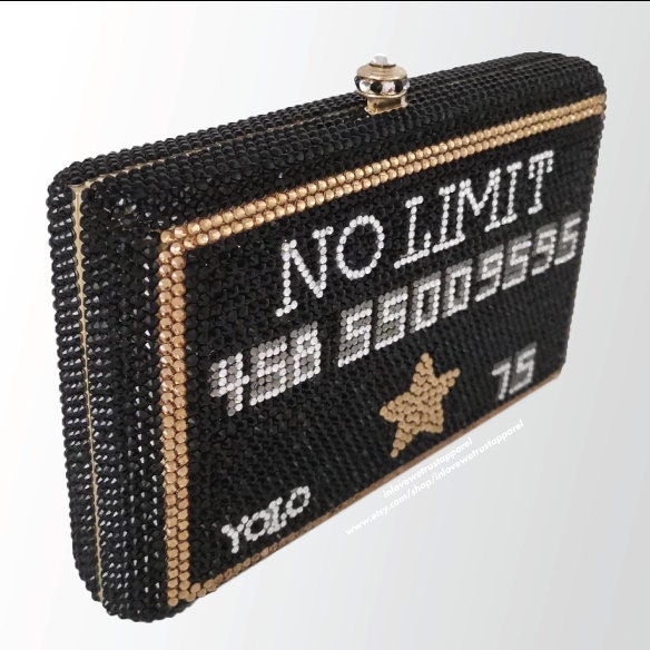 Black Crystal Designer Credit Card No Limit Evening Clutch