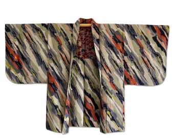 Chorus Line - Vintage Woman's Japanese Authentic Kimono With Colourful Abstract Pattern