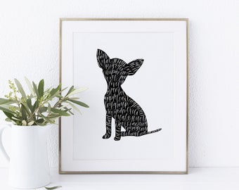 Chihuahua Dog Calligraphy Wordy Art Print