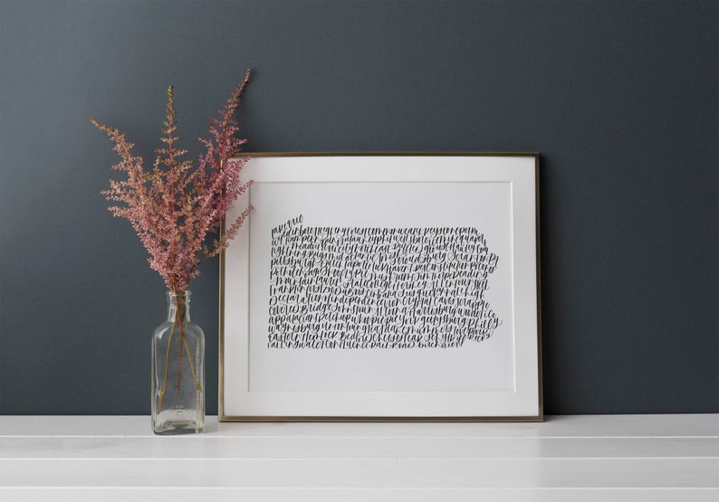 Pennsylvania State Calligraphy Wordy Art Print - Etsy