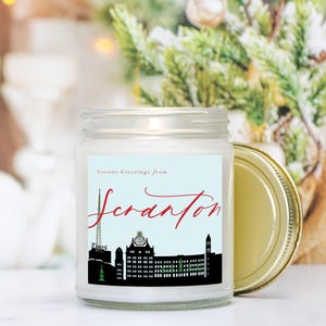 Scranton Skyline Seasons Greetings Candle | NEPA Gift | Scranton Gift