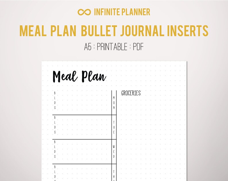 Meal Planner A5 Bullet Journal Printable PDF - Etsy
