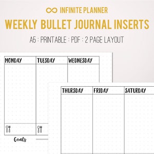 A5 Weekly Layout on 2 Pages Bullet Journal Printable Template image 2