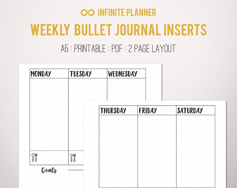 A5 Weekly Layout on 2 Pages Bullet Journal Printable Template image 2