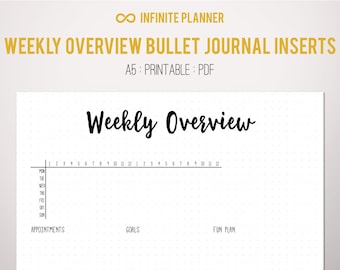 Weekly Overview A5, 24 hour - Bullet Journal Printable PDF