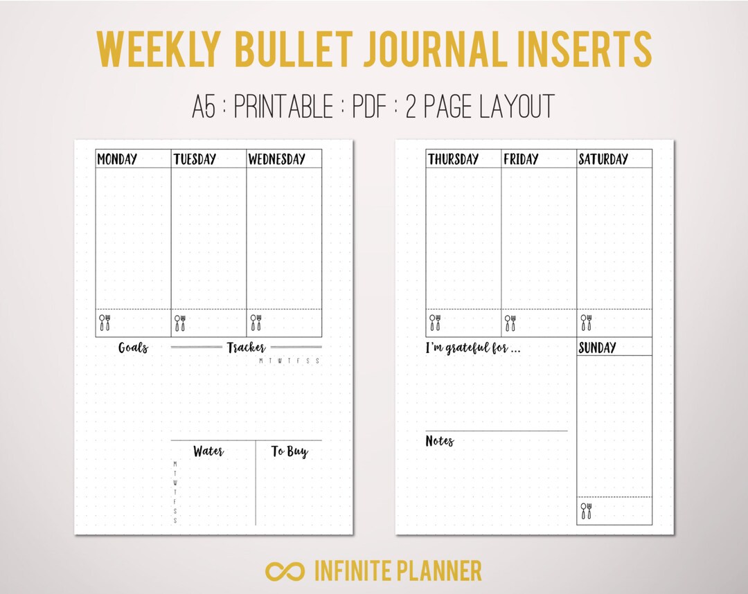 A5 Weekly Layout on 2 Pages Bullet Journal Printable Template - Etsy