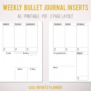 A5 Weekly Layout on 2 Pages Bullet Journal Printable Template image 1