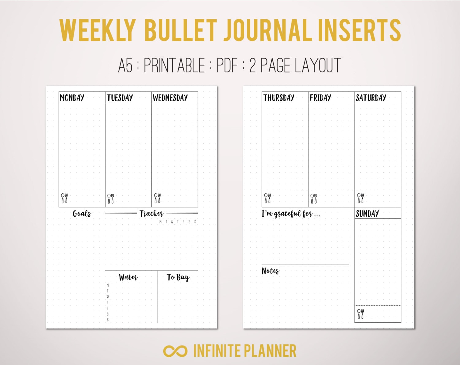 A5 Weekly Layout on 2 Pages - Bullet Journal Printable Template