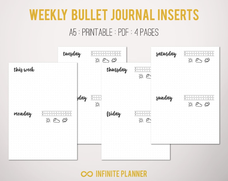 A5 Weekly Layout on 4 Pages Bullet Journal Printable | Etsy