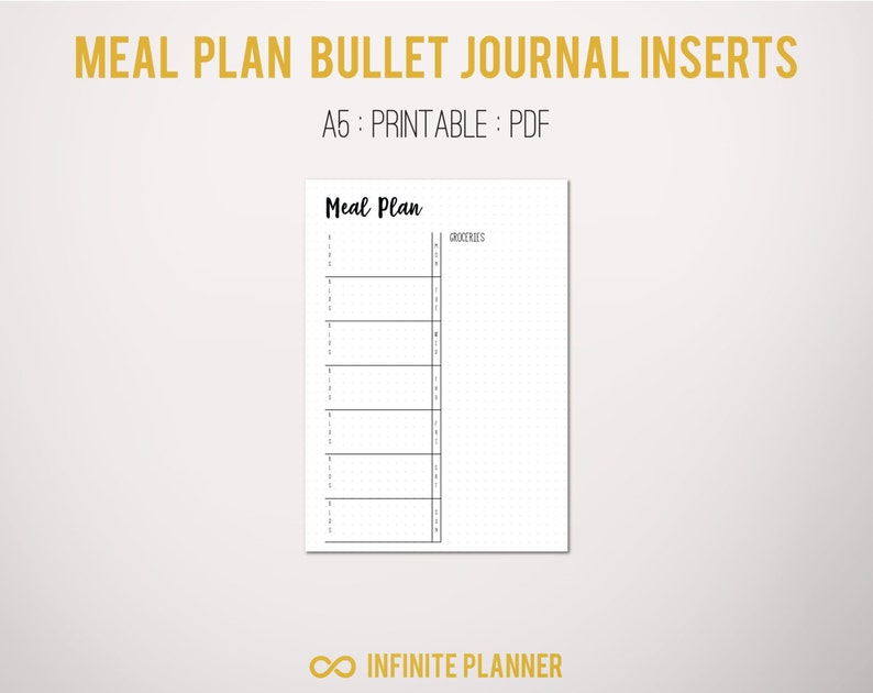 Meal Planner A5 Bullet Journal Printable PDF | Etsy