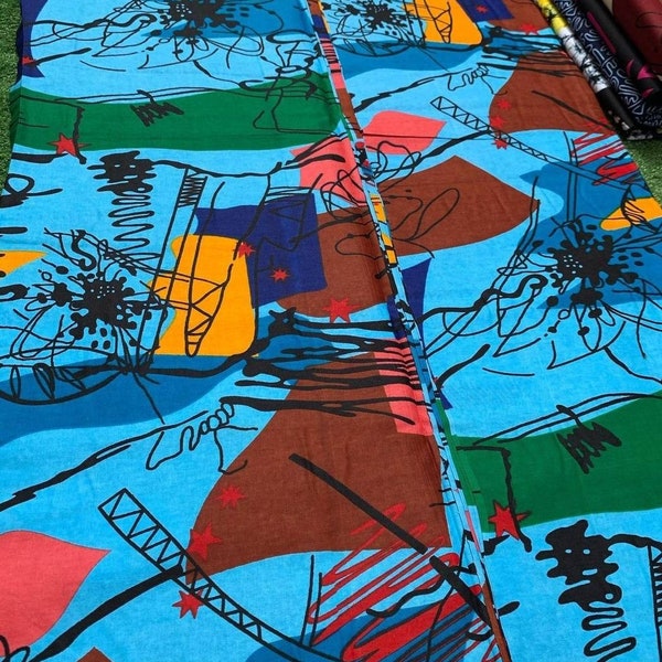 Blue abstract African Print Fabric,Ankara Print , Ankara by the Yard
