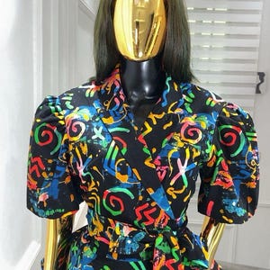 African Print Peplum Top with Wrap Belt | Puff Sleeve Ankara Blouse | Afro Chic Jacket Top | Adjustable Waist Peplum Fully Lined US 14