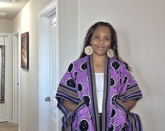 Asooke Ankara Kimono Duster/veste à imprimé africain/kimono tribal avec poches/taille unique