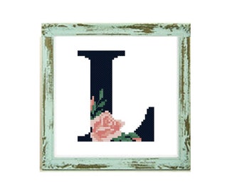 Floral Letter «L» -Flowers monogram L cross stitch pattern letter L alphabet monogram cross stitch wedding cross stitch initial cross stitch