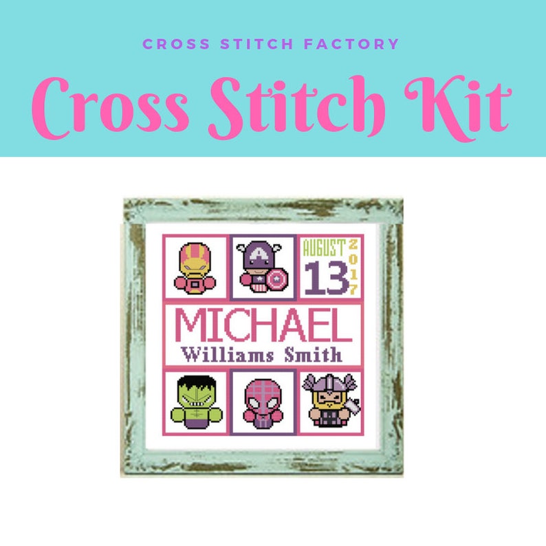 Baby Avengers Cross Stitch Kit Pattern Avengers Birth announcement Cross Stitch Pattern custom cross stitch Avengers cross stitch Kit