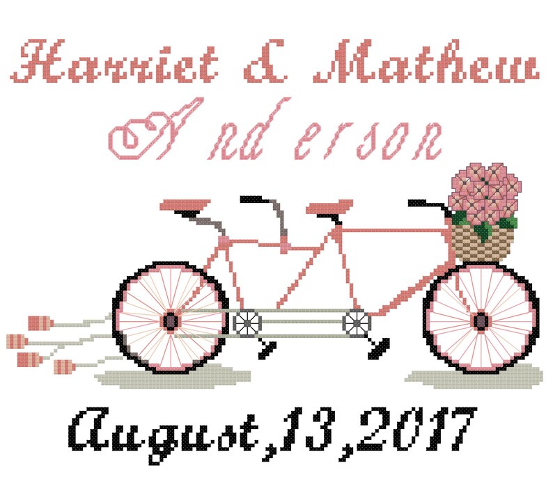 Wedding cross stitch pattern Bridal cross stitch custom wedding gift Wedding gift for couple Personalized Wedding wedding tandem bike