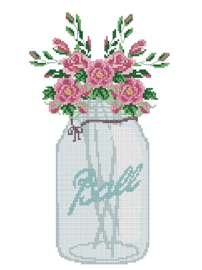 Floral Cross Stitch Pattern Mason Jar Cross Stitch Cross Etsy