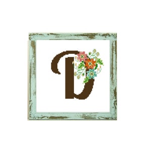 Monogram cross stitch«D» -Flowers monogram D cross stitch pattern letter D cross stitch pattern wedding monogram monogram embroidery
