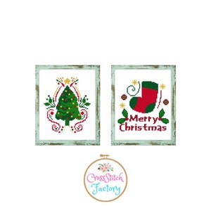 Conjunto de 2 patrones de punto de cruz navideños Navidad moderna Decoración navideña para el hogar patrón navideño decoración navideña Árbol de Navidad