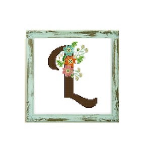 Letra floral «L» - Monograma de flores L patrón de punto de cruz letra L monograma del alfabeto punto de cruz boda punto de cruz inicial punto de cruz