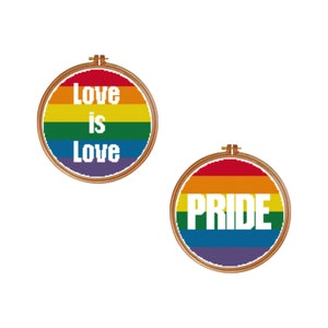 Set of 2 Pride cross stitch pattern Modern pride flag pattern gay pride rainbow cross stitch rainbow pride lgbt pride love cross stitch