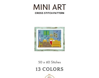 Van Gogh Bedroom Cross Stitch Pattern: Miniature Famous Art (PDF Download)