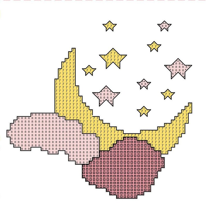 Moon and Stars Birth Announcement Baby Girl Cross Stitch Etsy