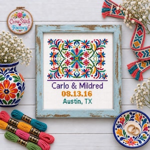 Patrón de punto de cruz para boda a color en PDF / Bordado de novios Tenango / Arte popular mexicano