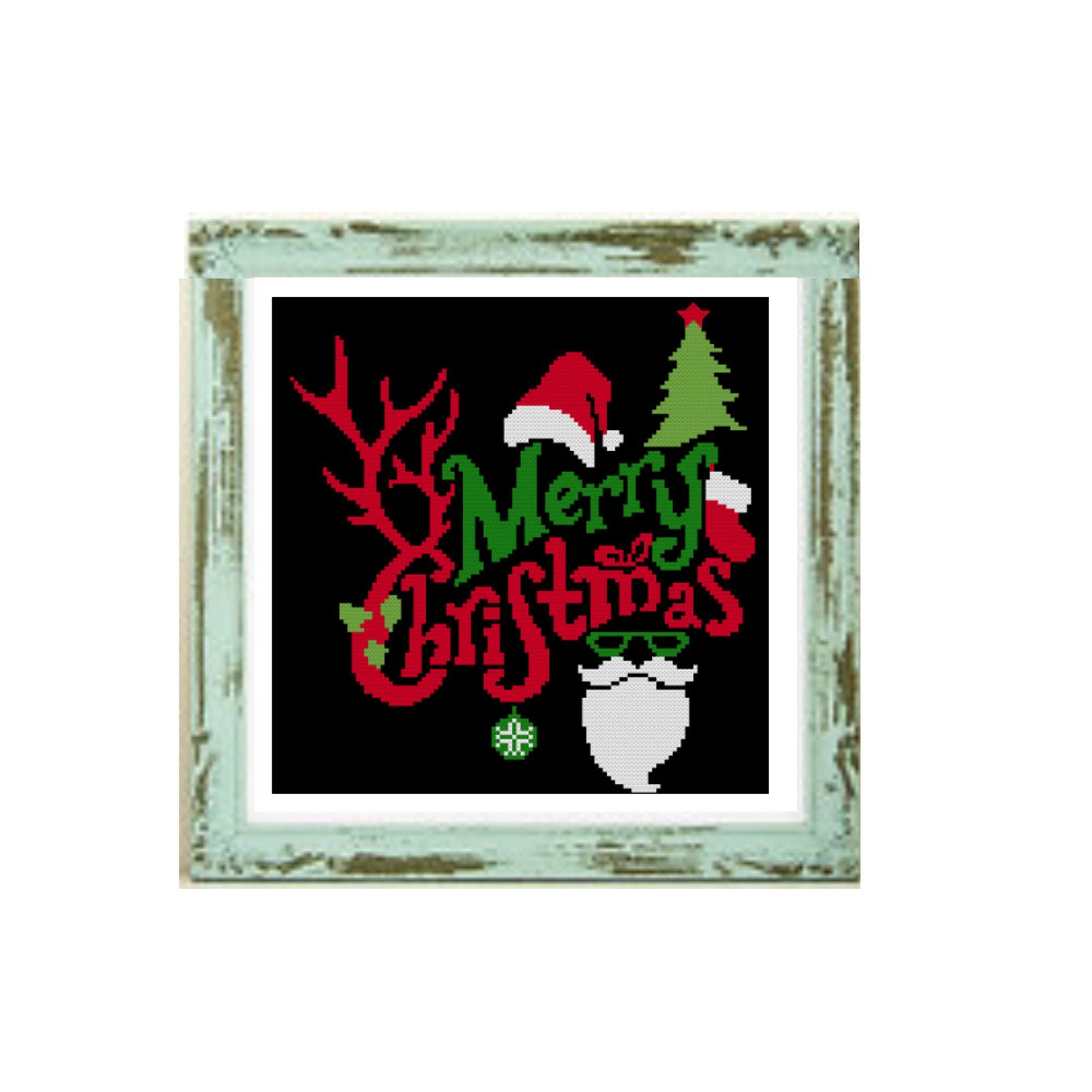 Merry Christmas Cross Stitch Pattern Handmade Wall Art Modern - Etsy