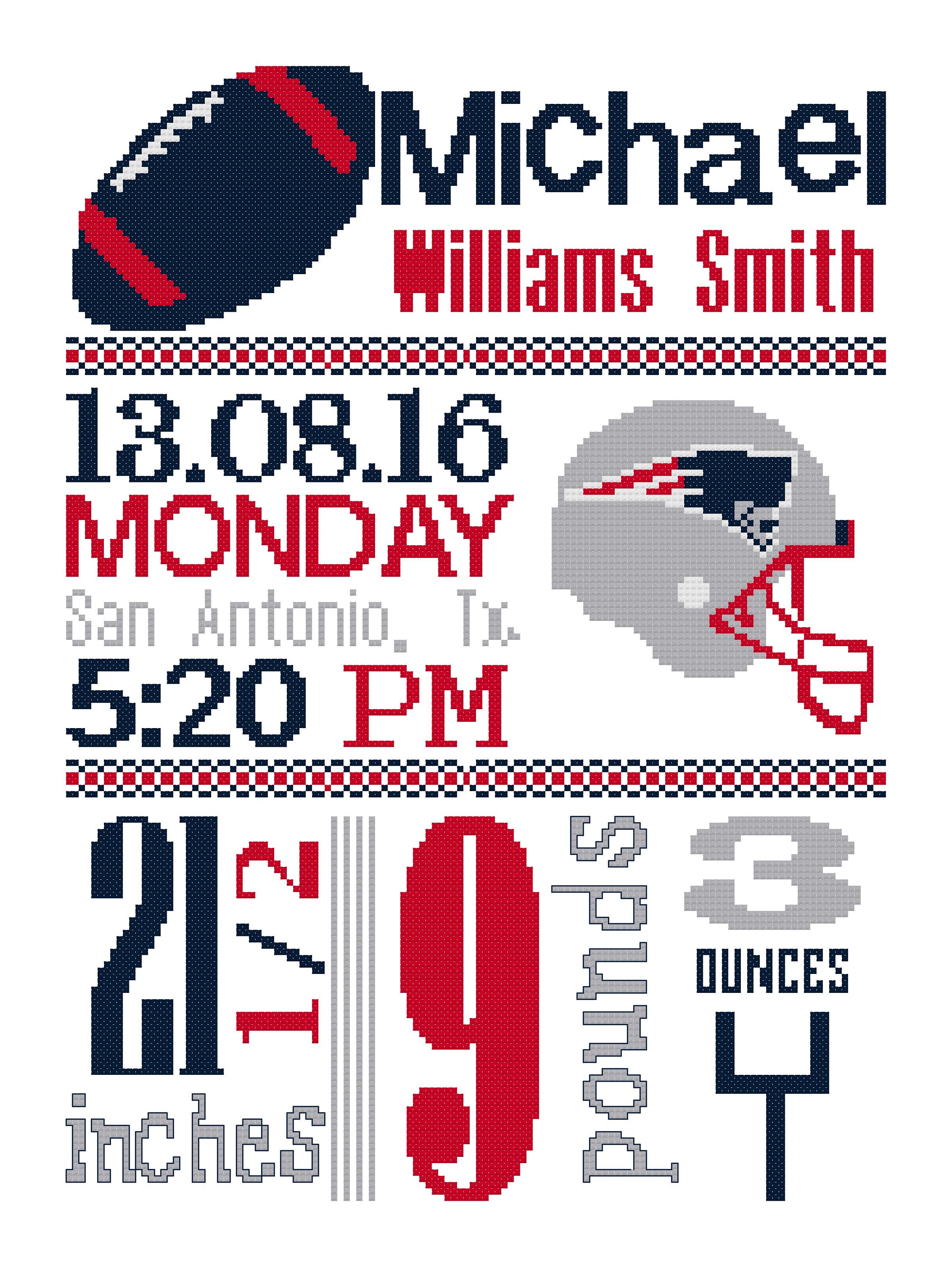 New England Patriots Cross Stitch Football Cross Stitch Etsy