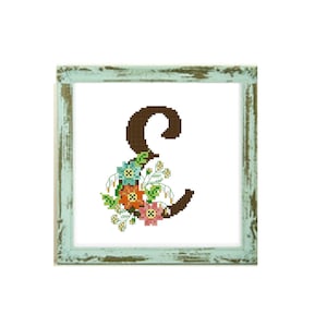 Monogram cross stitch«E» -Flowers monogram E cross stitch pattern letter E cross stitch pattern wedding monogram monogram embroidery