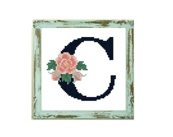 Floral Letter «C» -Flowers monogram C cross stitch pattern letter C alphabet monogram cross stitch wedding cross stitch initial cross stitch