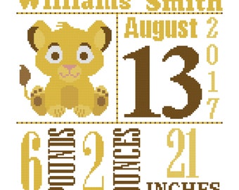 lion cross stitch patterns Birth Announcement Cross Stitch Pattern Custom pattern baby announcement cute lion baby baby